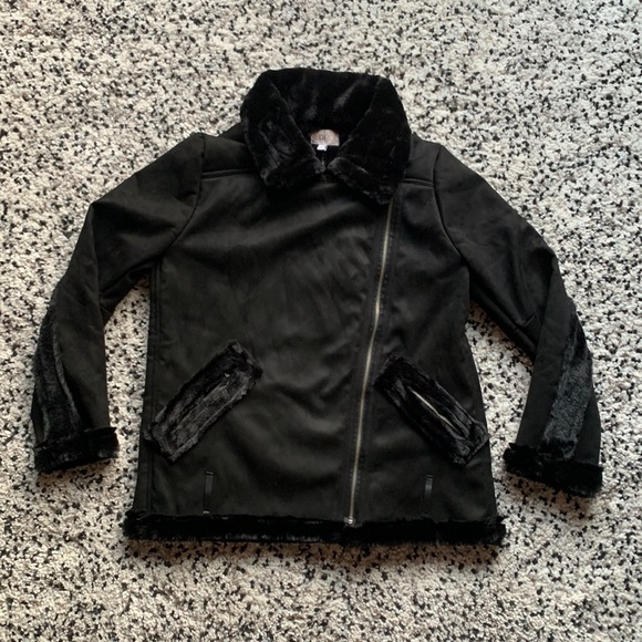 Beach Riot Jacket Black Faux Fur Lined Diagonal Zip BR1468 Women's Size Large - Picture 13 of 14